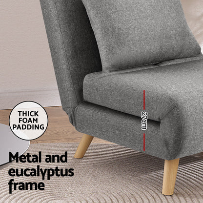 Artiss Sofa Bed Convertible Couch Recliner Lounge Chair Linen Grey-Furniture &gt; Sofas &gt; Sofas &amp; Sofa Beds-PEROZ Accessories