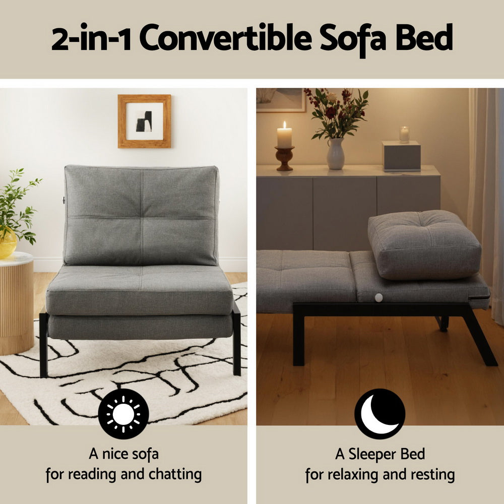 Artiss Sofa Bed Folding Convertible Couch Recliner Lounge Chair-Furniture &gt; Bar Stools &amp; Chairs &gt; Arm Chairs &amp; Recliners-PEROZ Accessories
