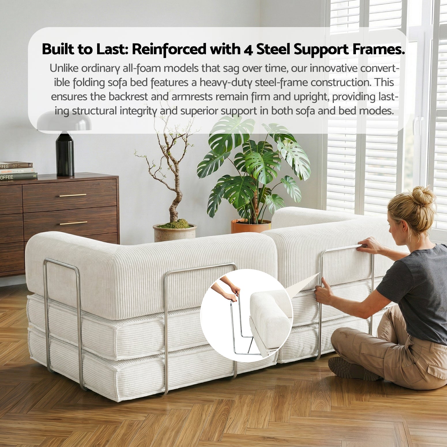 Artiss Convertible Folding Sofa Bed Beign-Furniture > Sofas > Sofas &amp; Sofa Beds-PEROZ Accessories