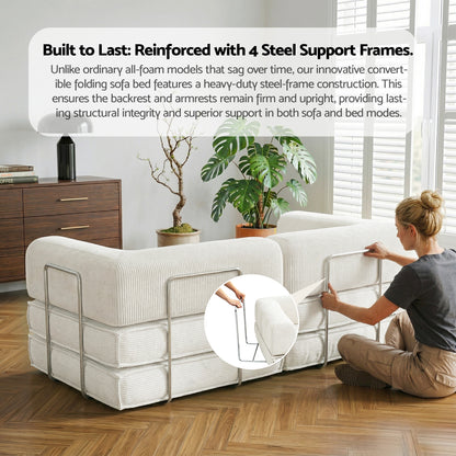 Artiss Convertible Folding Sofa Bed Beign-Furniture > Sofas > Sofas &amp; Sofa Beds-PEROZ Accessories