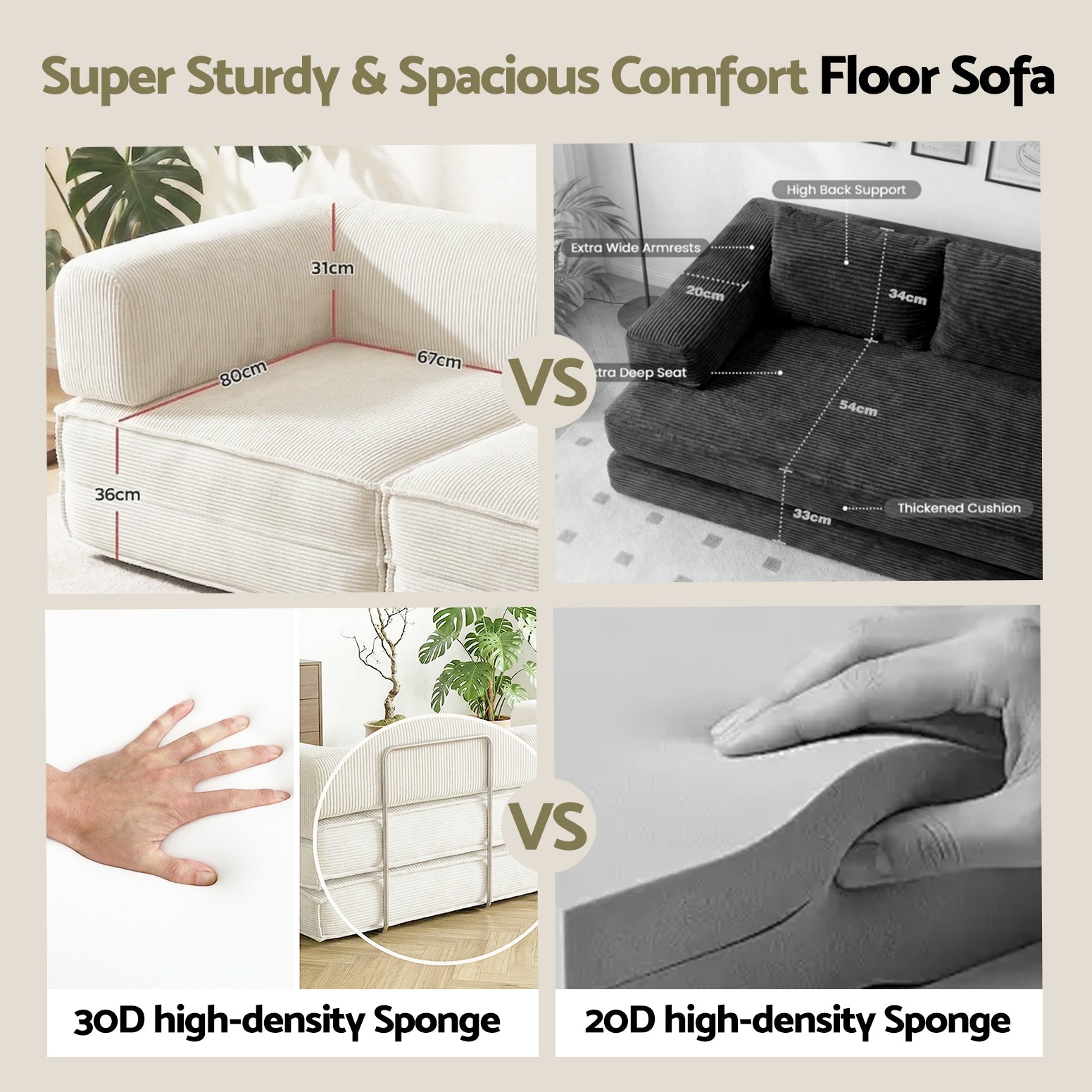 Artiss Convertible Folding Sofa Bed Beign-Furniture > Sofas > Sofas &amp; Sofa Beds-PEROZ Accessories