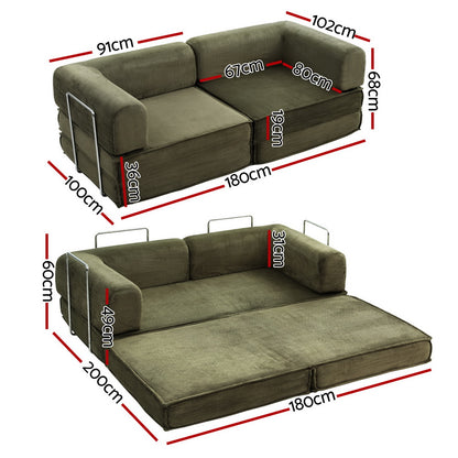 Artiss Convertible Folding Sofa Bed Green-Furniture &gt; Sofas &gt; Sofas &amp; Sofa Beds-PEROZ Accessories