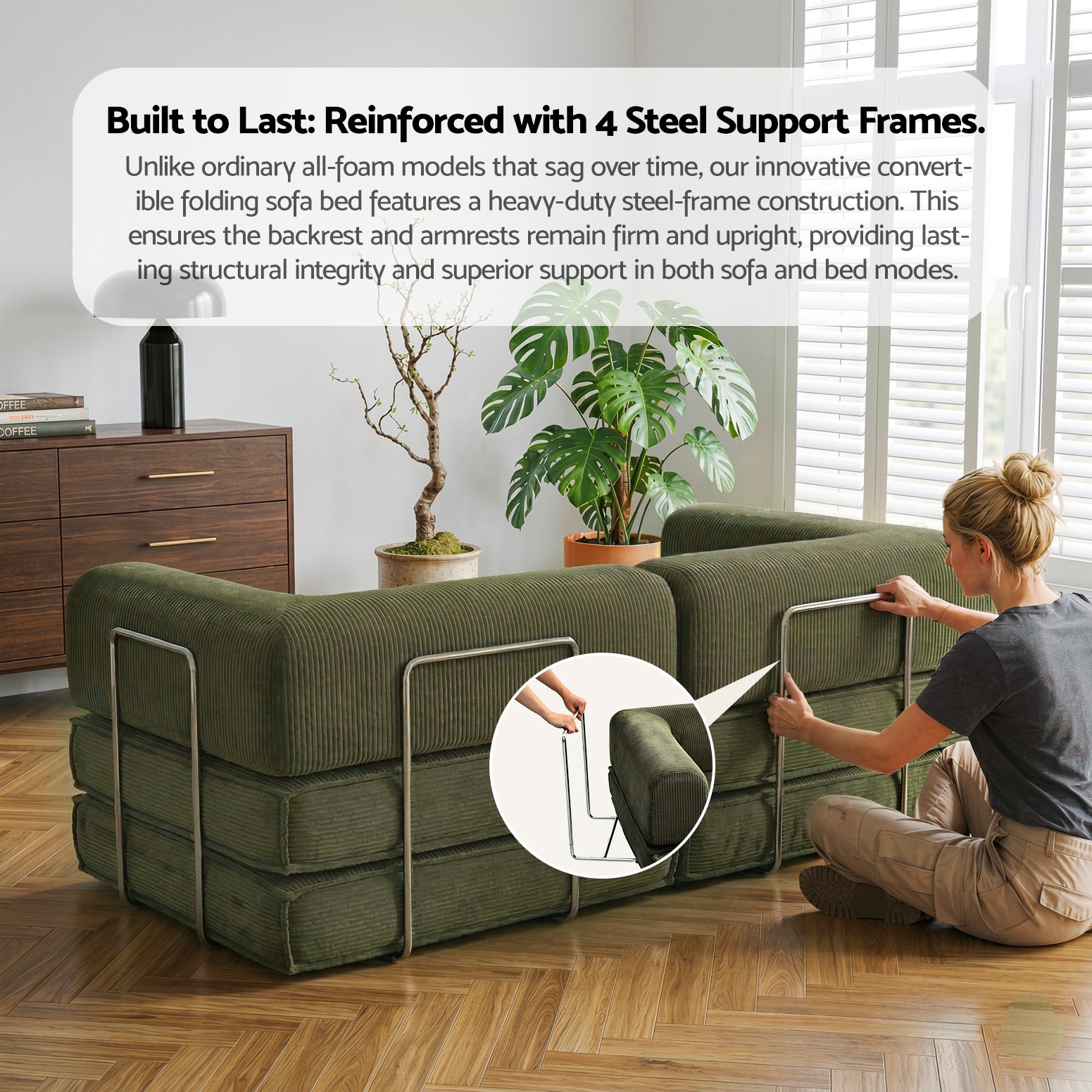 Artiss Convertible Folding Sofa Bed Green-Furniture > Sofas > Sofas &amp; Sofa Beds-PEROZ Accessories