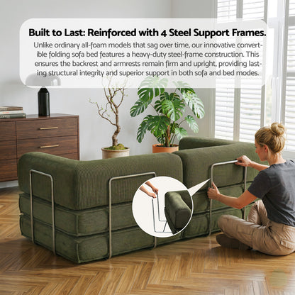 Artiss Convertible Folding Sofa Bed Green-Furniture > Sofas > Sofas &amp; Sofa Beds-PEROZ Accessories