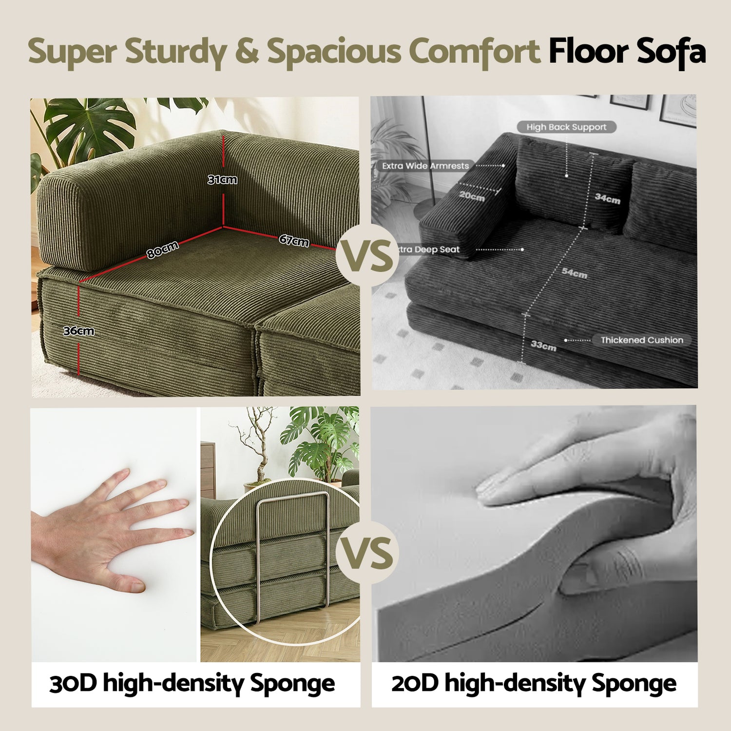 Artiss Convertible Folding Sofa Bed Green-Furniture > Sofas > Sofas &amp; Sofa Beds-PEROZ Accessories