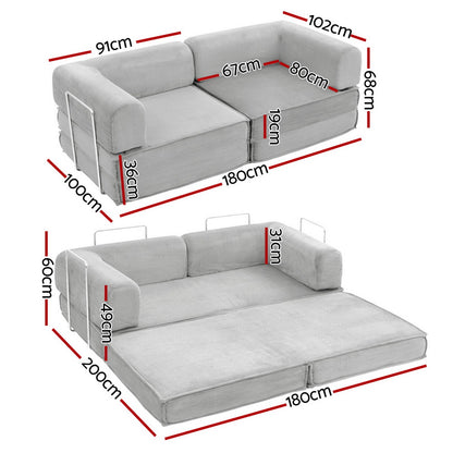 Artiss Convertible Folding Sofa Bed Grey-Furniture &gt; Sofas &gt; Sofas &amp; Sofa Beds-PEROZ Accessories