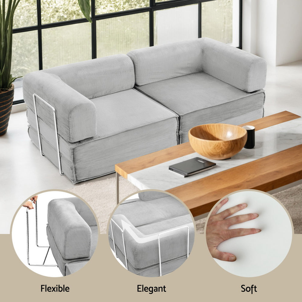 Artiss Convertible Folding Sofa Bed Grey-Furniture &gt; Sofas &gt; Sofas &amp; Sofa Beds-PEROZ Accessories