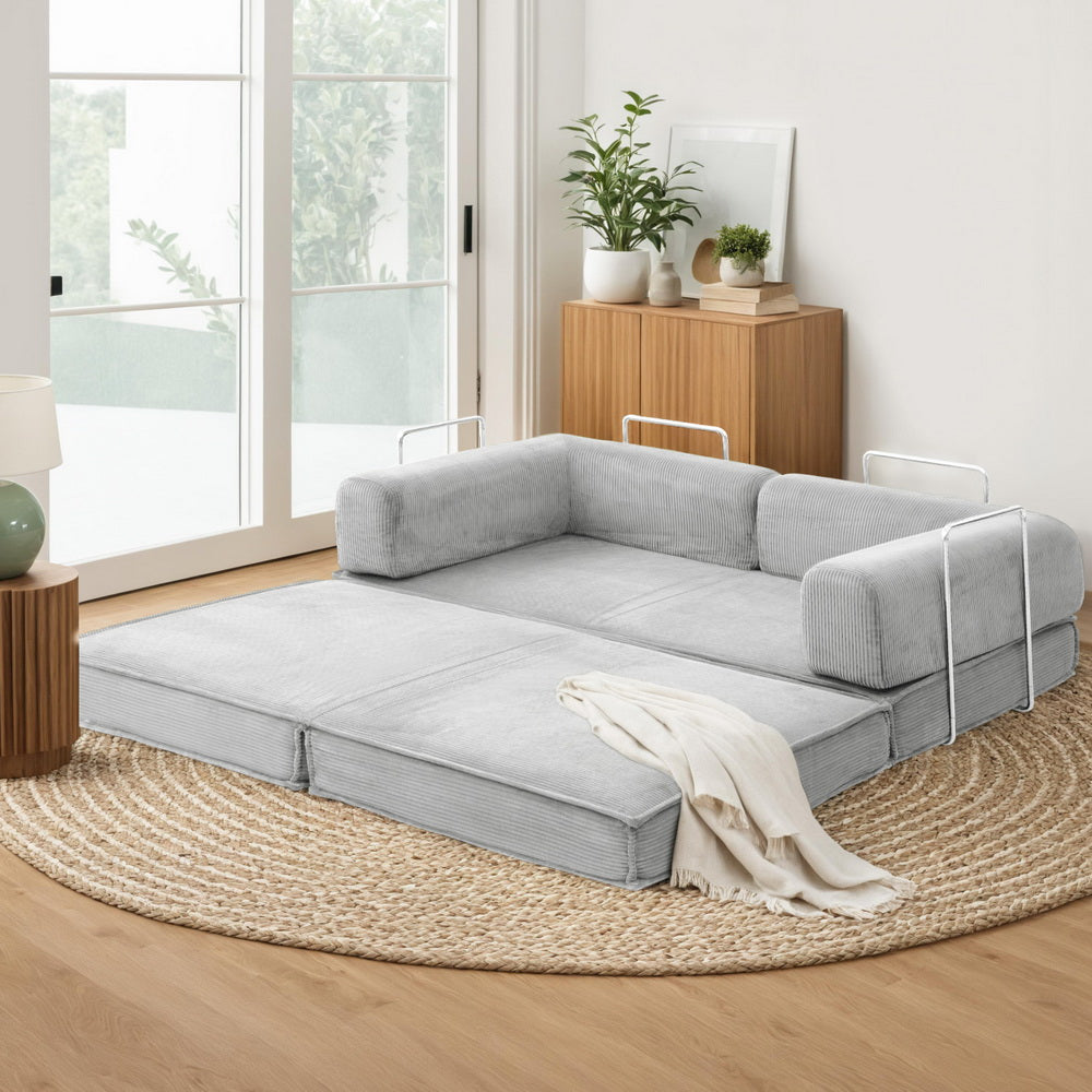 Artiss Convertible Folding Sofa Bed Grey-Furniture > Sofas > Sofas &amp; Sofa Beds-PEROZ Accessories