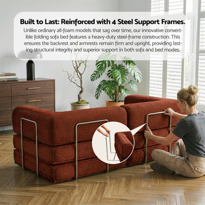 Artiss Convertible Folding Sofa Bed Orange-Furniture > Sofas > Sofas &amp; Sofa Beds-PEROZ Accessories