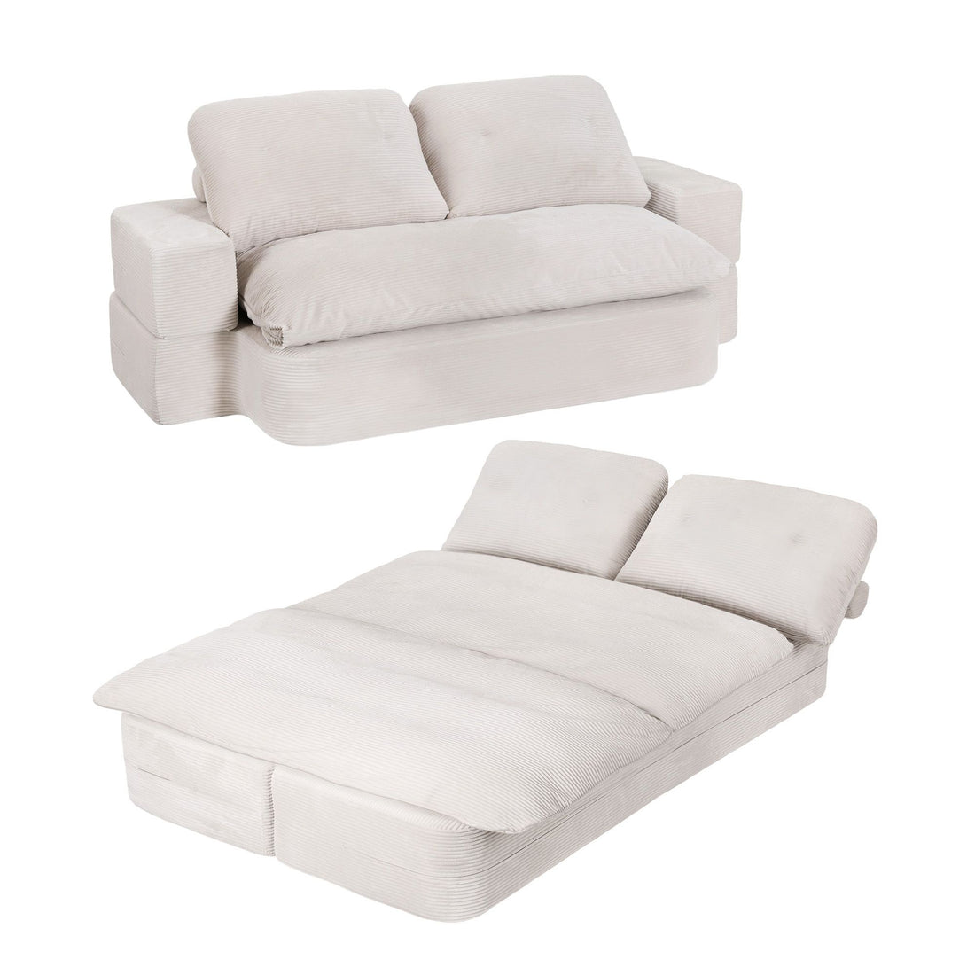 Artiss Convertible Folding Sofa Bed 30D High-Density Foam Boneless Couch with Corduroy Sleeper Couch Lounger for Living Room Beign-Furniture > Sofas > Sofas &amp; Sofa Beds-PEROZ Accessories