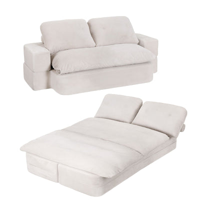 Artiss Convertible Folding Sofa Bed 30D High-Density Foam Boneless Couch with Corduroy Sleeper Couch Lounger for Living Room Beign-Furniture > Sofas > Sofas &amp; Sofa Beds-PEROZ Accessories