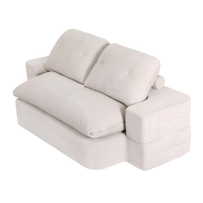 Artiss Convertible Folding Sofa Bed 30D High-Density Foam Boneless Couch with Corduroy Sleeper Couch Lounger for Living Room Beign-Furniture > Sofas > Sofas &amp; Sofa Beds-PEROZ Accessories