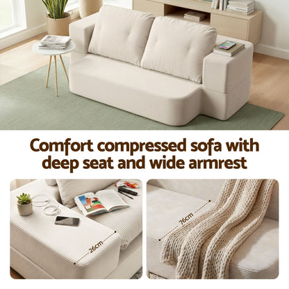 Artiss Convertible Folding Sofa Bed 30D High-Density Foam Boneless Couch with Corduroy Sleeper Couch Lounger for Living Room Beign-Furniture > Sofas > Sofas &amp; Sofa Beds-PEROZ Accessories
