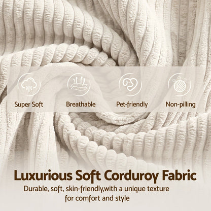 Artiss Convertible Folding Sofa Bed 30D High-Density Foam Boneless Couch with Corduroy Sleeper Couch Lounger for Living Room Beign-Furniture > Sofas > Sofas &amp; Sofa Beds-PEROZ Accessories