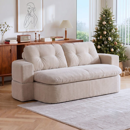 Artiss Convertible Folding Sofa Bed 30D High-Density Foam Boneless Couch with Corduroy Sleeper Couch Lounger for Living Room Beign-Furniture > Sofas > Sofas &amp; Sofa Beds-PEROZ Accessories
