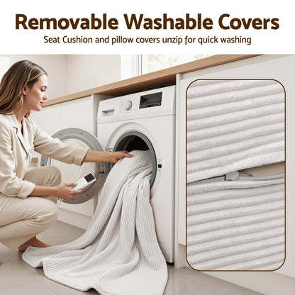 Artiss Convertible Folding Sofa Bed 30D High-Density Foam Boneless Couch with Corduroy Sleeper Couch Lounger for Living Room Beign-Furniture > Sofas > Sofas &amp; Sofa Beds-PEROZ Accessories