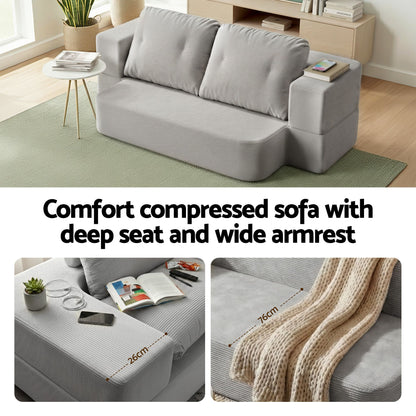 Artiss Convertible Folding Sofa Bed 30D High-Density Foam Boneless Couch with Corduroy Sleeper Couch Lounger for Living Room Grey-Furniture > Sofas > Sofas &amp; Sofa Beds-PEROZ Accessories
