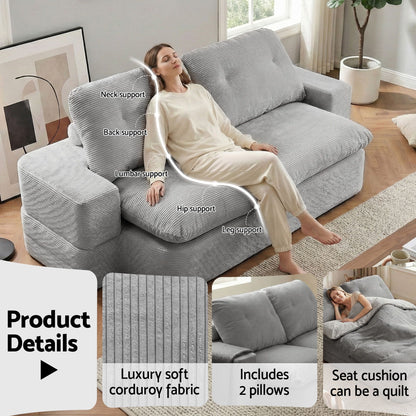 Artiss Convertible Folding Sofa Bed 30D High-Density Foam Boneless Couch with Corduroy Sleeper Couch Lounger for Living Room Grey-Furniture > Sofas > Sofas &amp; Sofa Beds-PEROZ Accessories
