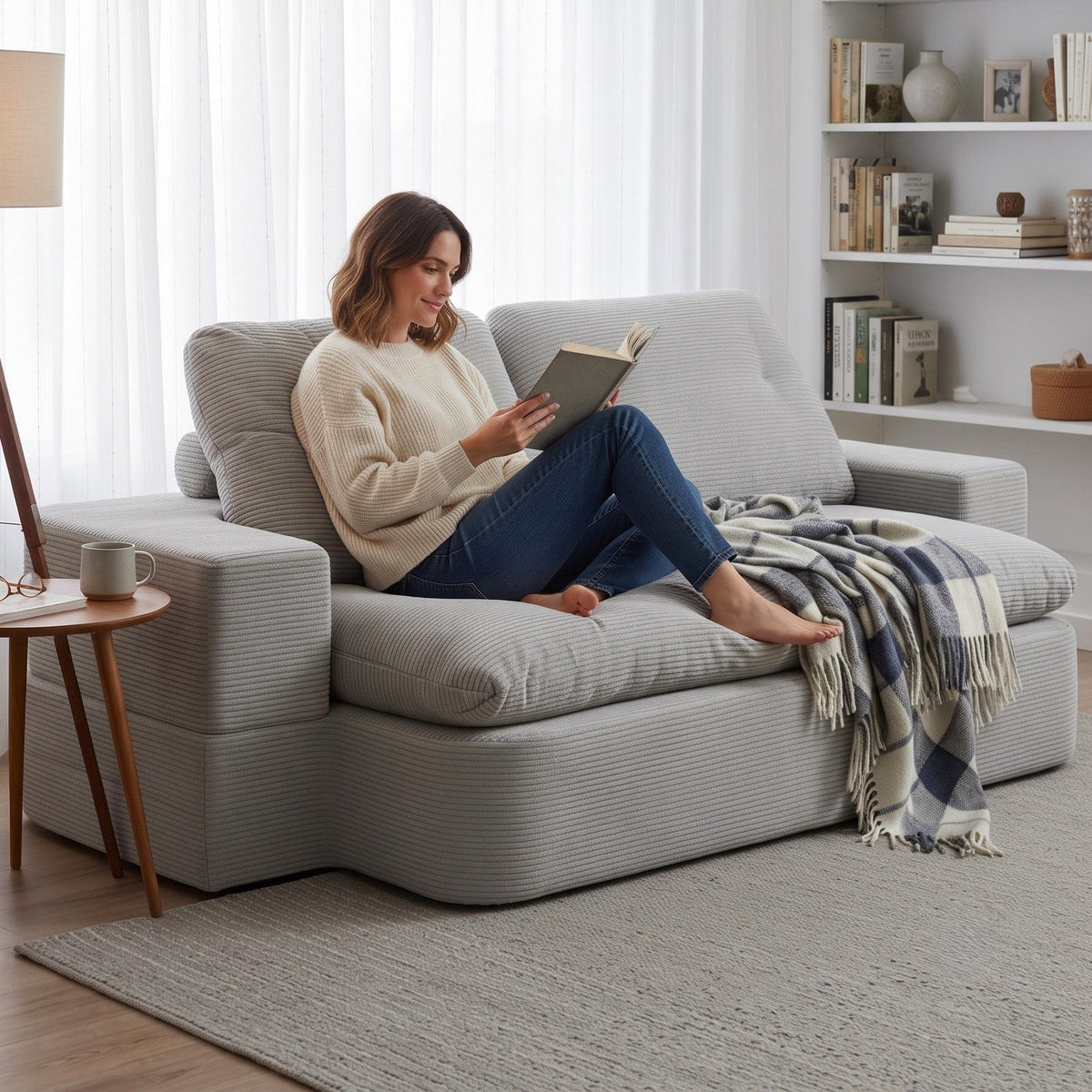 Artiss Convertible Folding Sofa Bed 30D High-Density Foam Boneless Couch with Corduroy Sleeper Couch Lounger for Living Room Grey-Furniture > Sofas > Sofas &amp; Sofa Beds-PEROZ Accessories