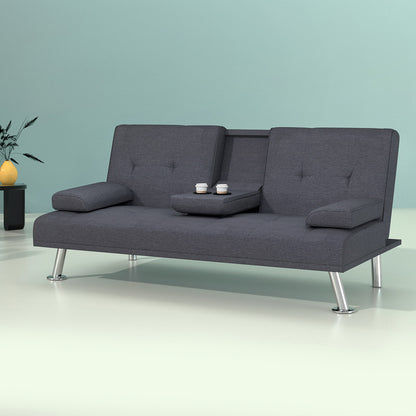 Artiss Sofa Bed 175CM Dark Grey Fabric-Furniture &gt; Sofas-PEROZ Accessories