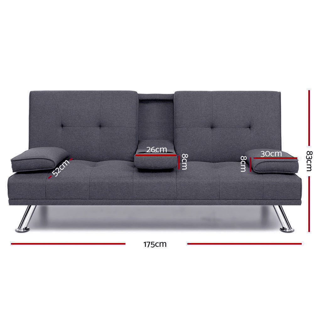 Artiss Sofa Bed 175CM Dark Grey Fabric-Furniture &gt; Sofas-PEROZ Accessories