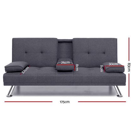 Artiss Sofa Bed 175CM Dark Grey Fabric-Furniture &gt; Sofas-PEROZ Accessories