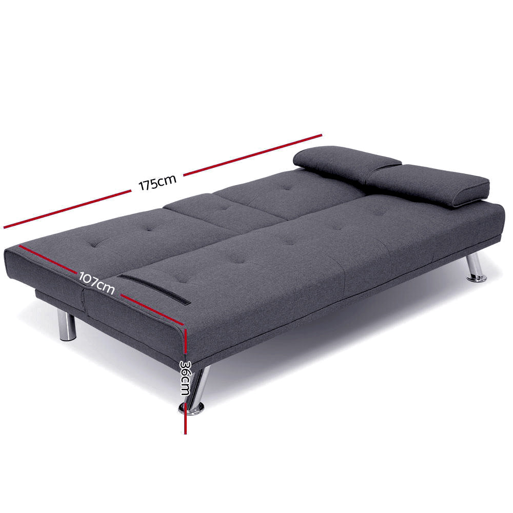 Artiss Sofa Bed 175CM Dark Grey Fabric-Furniture &gt; Sofas-PEROZ Accessories