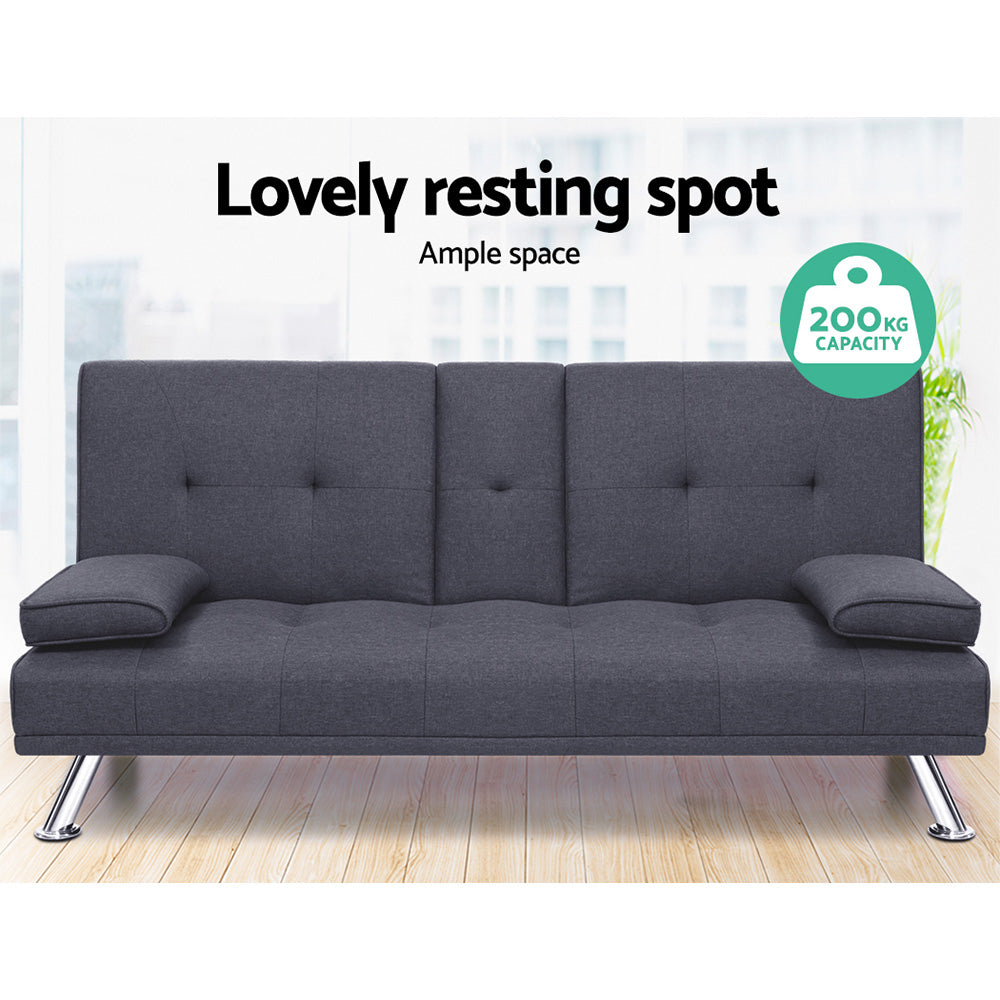 Artiss Sofa Bed 175CM Dark Grey Fabric-Furniture &gt; Sofas-PEROZ Accessories