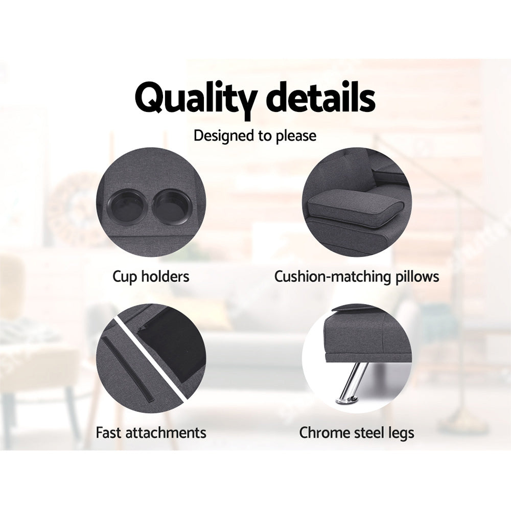 Artiss Sofa Bed 175CM Dark Grey Fabric-Furniture &gt; Sofas-PEROZ Accessories