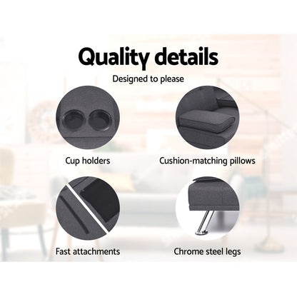 Artiss Sofa Bed 175CM Dark Grey Fabric-Furniture &gt; Sofas-PEROZ Accessories