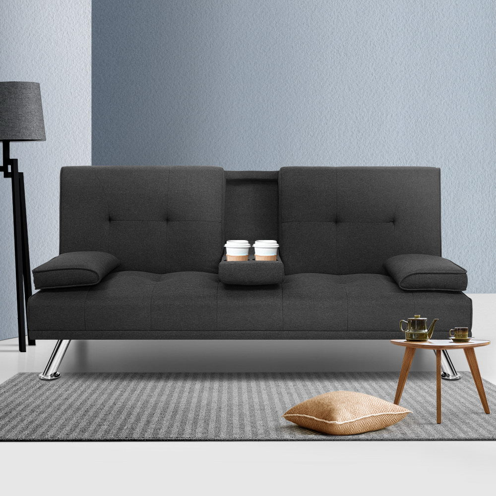Artiss Sofa Bed 175CM Dark Grey Fabric-Furniture &gt; Sofas-PEROZ Accessories