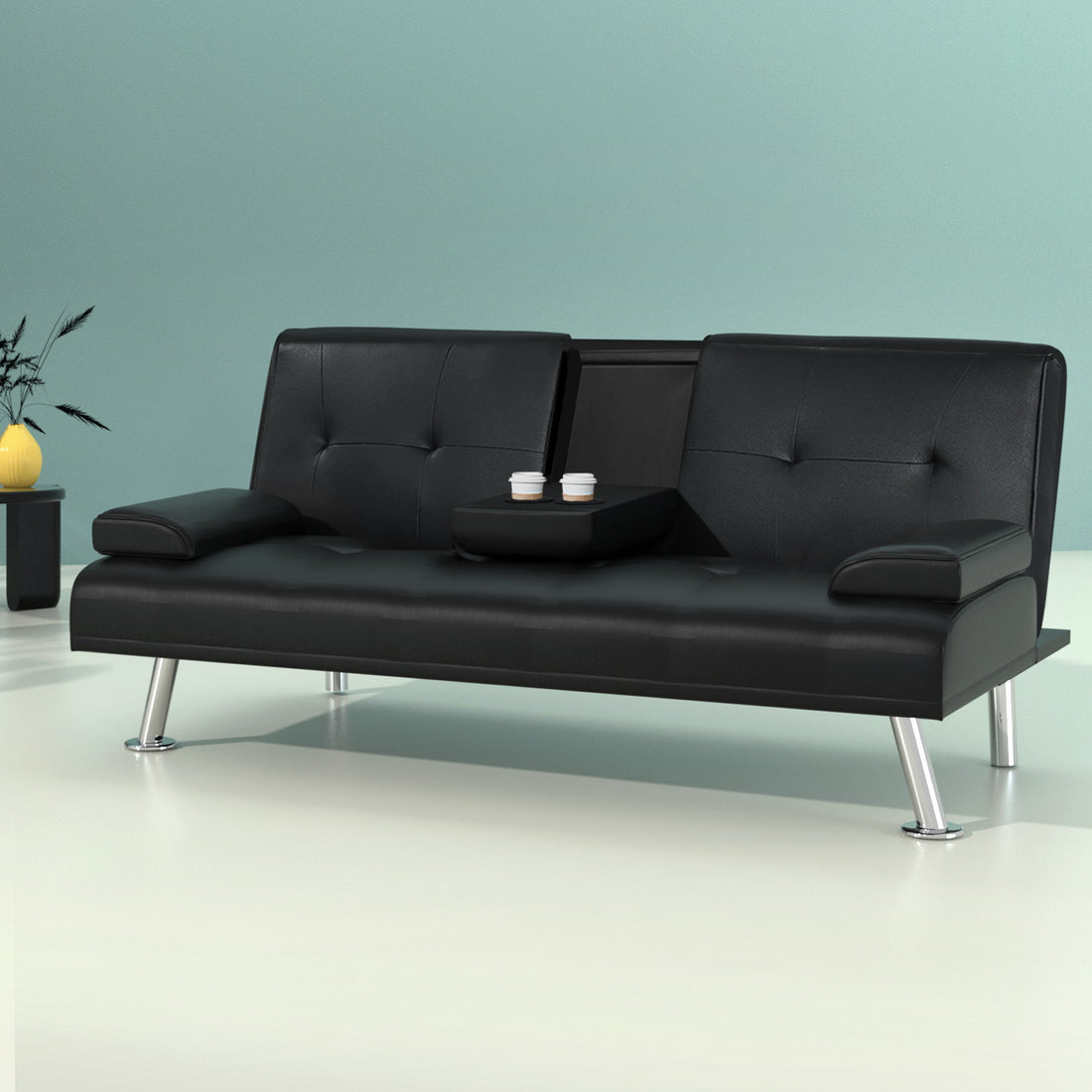 Artiss Sofa Bed 168CM Black PU Leather-Furniture &gt; Sofas-PEROZ Accessories