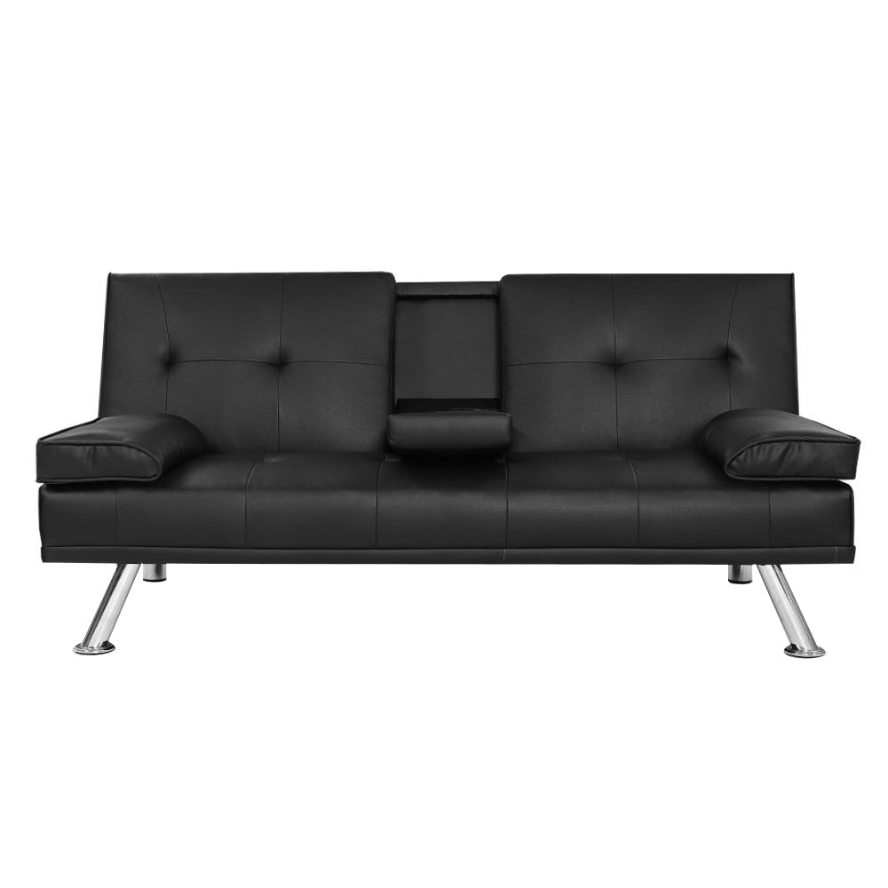 Artiss Sofa Bed 168CM Black PU Leather-Furniture &gt; Sofas-PEROZ Accessories