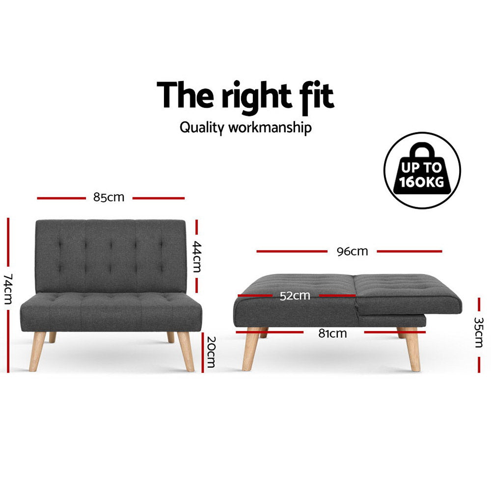 Artiss Sofa Bed Lounge Chair Couch 1 Seater Recliner Futon Bed Set Linen Grey-Furniture &gt; Sofas-PEROZ Accessories