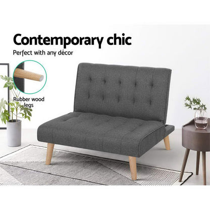 Artiss Sofa Bed Lounge Chair Couch 1 Seater Recliner Futon Bed Set Linen Grey-Furniture &gt; Sofas-PEROZ Accessories