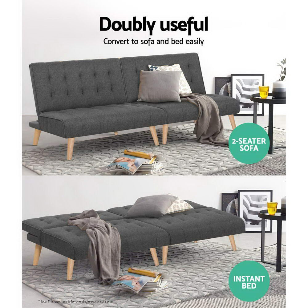 Artiss Sofa Bed Lounge Chair Couch 1 Seater Recliner Futon Bed Set Linen Grey-Furniture &gt; Sofas-PEROZ Accessories