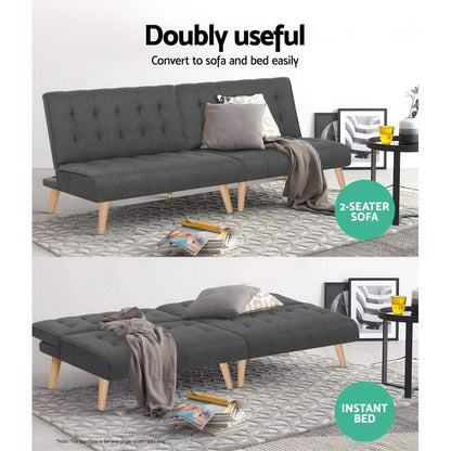 Artiss Sofa Bed Lounge Chair Couch 1 Seater Recliner Futon Bed Set Linen Grey-Furniture &gt; Sofas-PEROZ Accessories