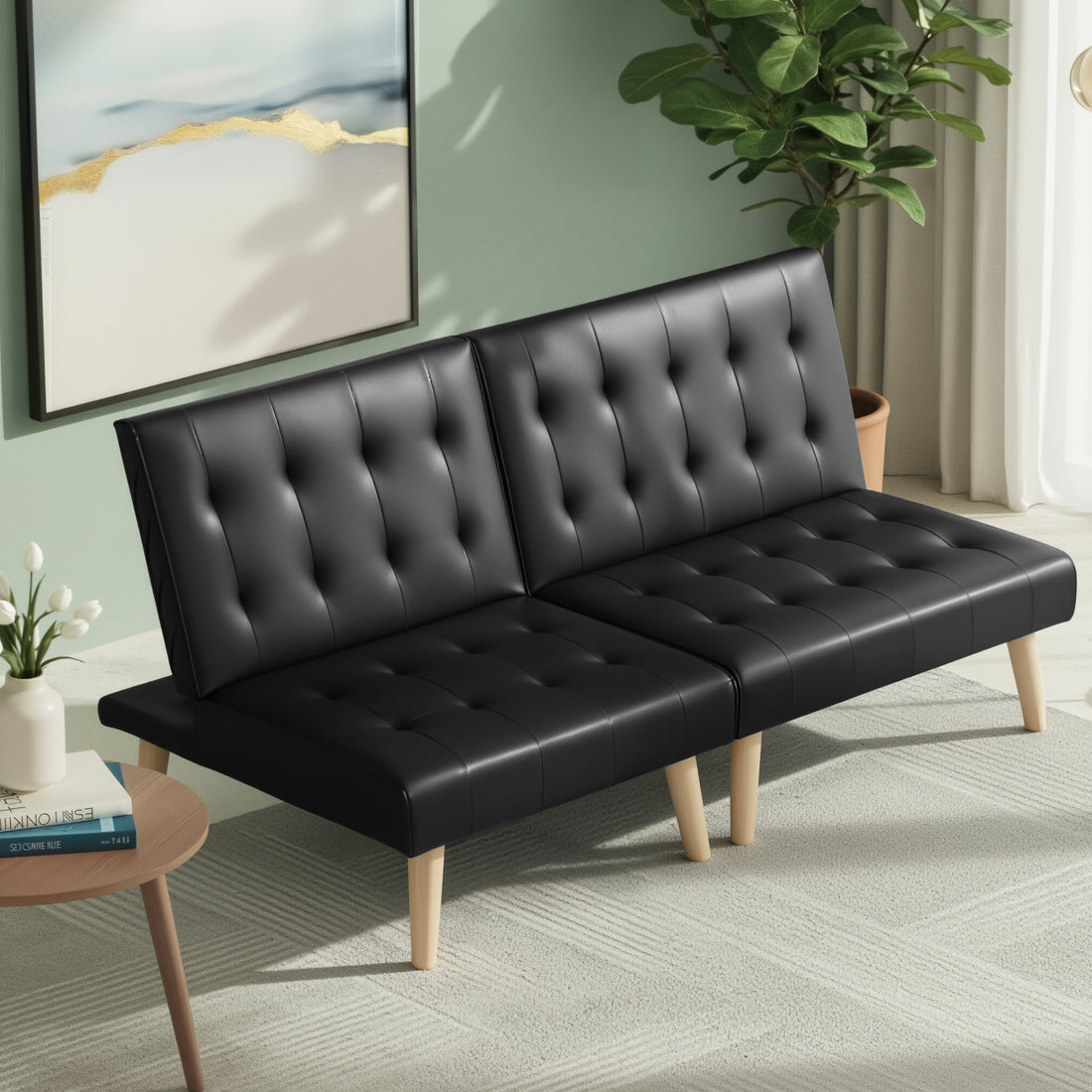 Artiss Sofa Bed Couch 2 Seater Lounge Fabric Black-Furniture > Sofas > Sofas &amp; Sofa Beds-PEROZ Accessories