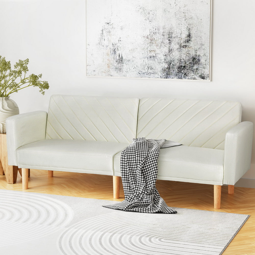 Artiss Sofa Bed Convertible Lounge 3 Seater Futon Couch Recliner Fabric Beige-Furniture &gt; Living Room-PEROZ Accessories