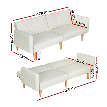Artiss Sofa Bed Convertible Lounge 3 Seater Futon Couch Recliner Fabric Beige-Furniture &gt; Living Room-PEROZ Accessories