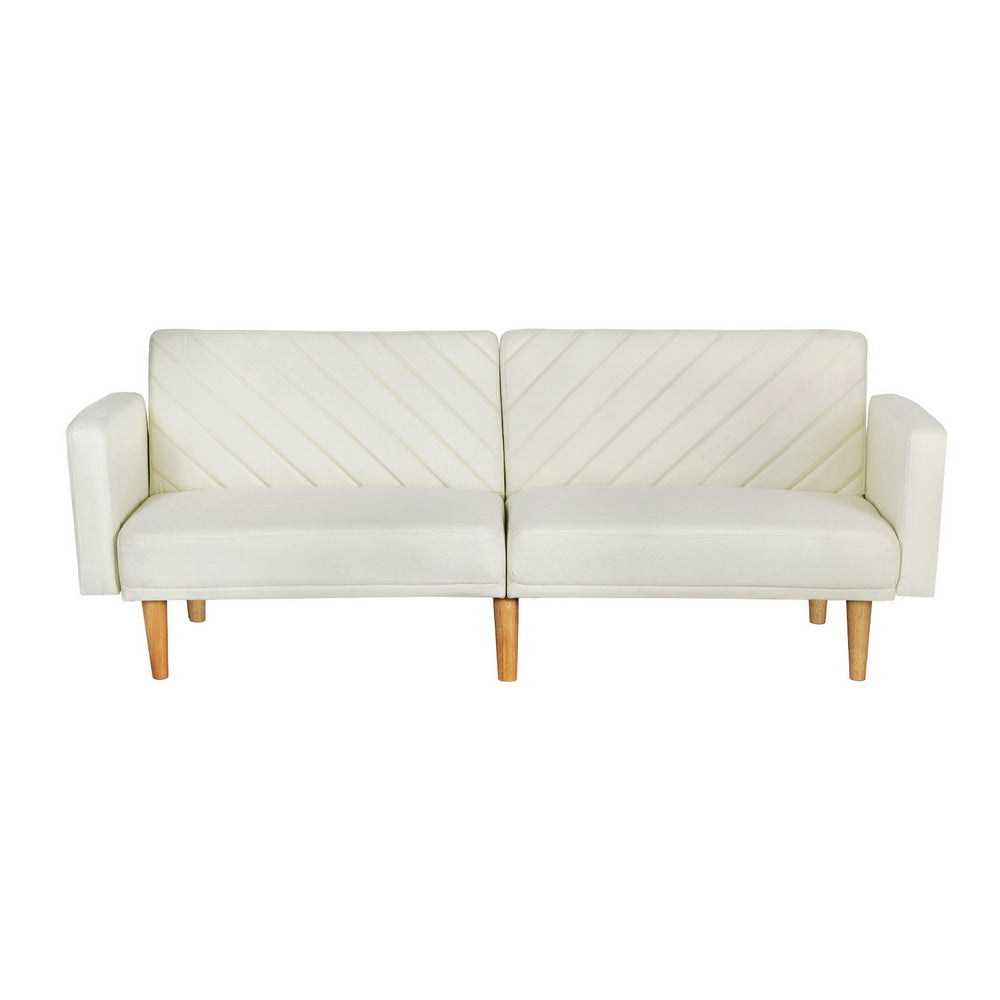 Artiss Sofa Bed Convertible Lounge 3 Seater Futon Couch Recliner Fabric Beige-Furniture &gt; Living Room-PEROZ Accessories
