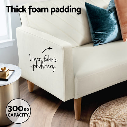 Artiss Sofa Bed Convertible Lounge 3 Seater Futon Couch Recliner Fabric Beige-Furniture &gt; Living Room-PEROZ Accessories