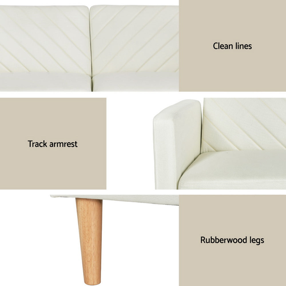 Artiss Sofa Bed Convertible Lounge 3 Seater Futon Couch Recliner Fabric Beige-Furniture &gt; Living Room-PEROZ Accessories