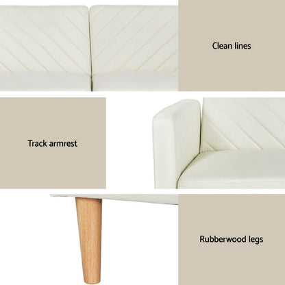 Artiss Sofa Bed Convertible Lounge 3 Seater Futon Couch Recliner Fabric Beige-Furniture &gt; Living Room-PEROZ Accessories