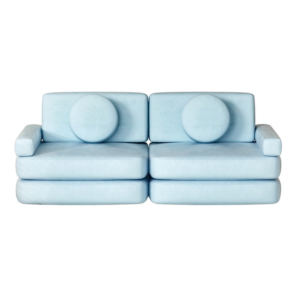 Artiss Sofa Bed 2 Seater Kid DIY Play Couch Velvet Blue-Furniture &gt; Living Room-PEROZ Accessories