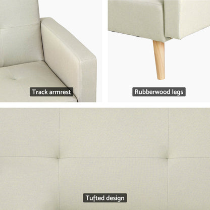 Artiss Sofa Bed Lounge Convertible Ottoman Couch Recliner 3 Seater Fabric Beige-Furniture &gt; Living Room-PEROZ Accessories