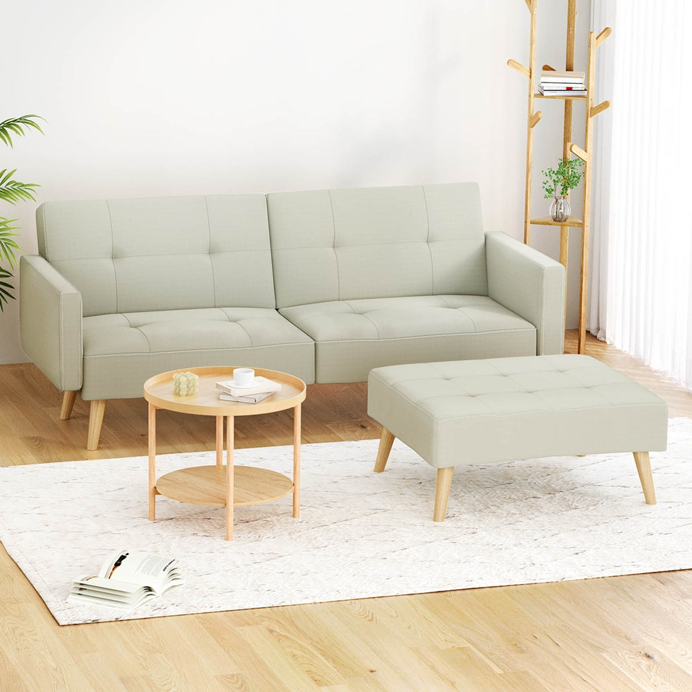 Artiss Sofa Bed Ottoman 200CM Beige Faux Linen-Furniture &gt; Living Room-PEROZ Accessories
