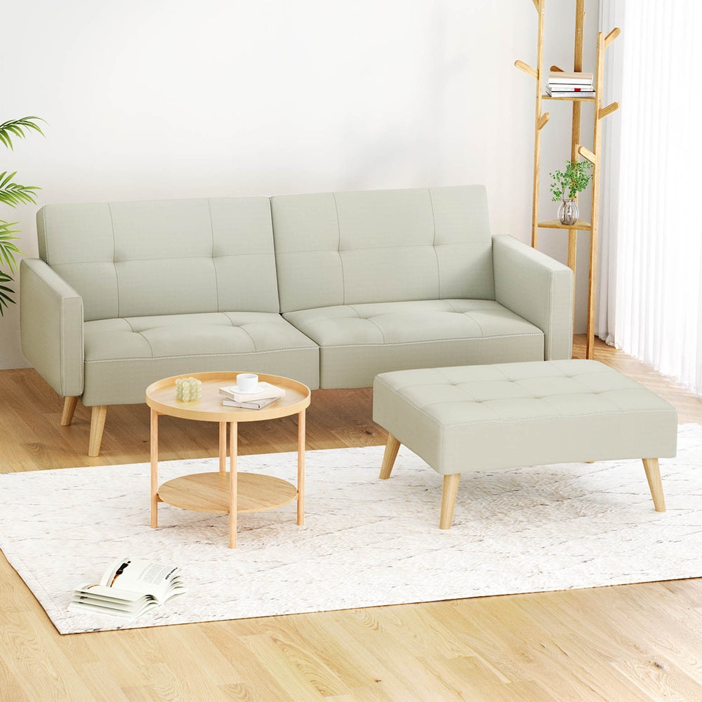 Artiss Sofa Bed Lounge Convertible Ottoman Couch Recliner 3 Seater Fabric Beige-Furniture &gt; Living Room-PEROZ Accessories