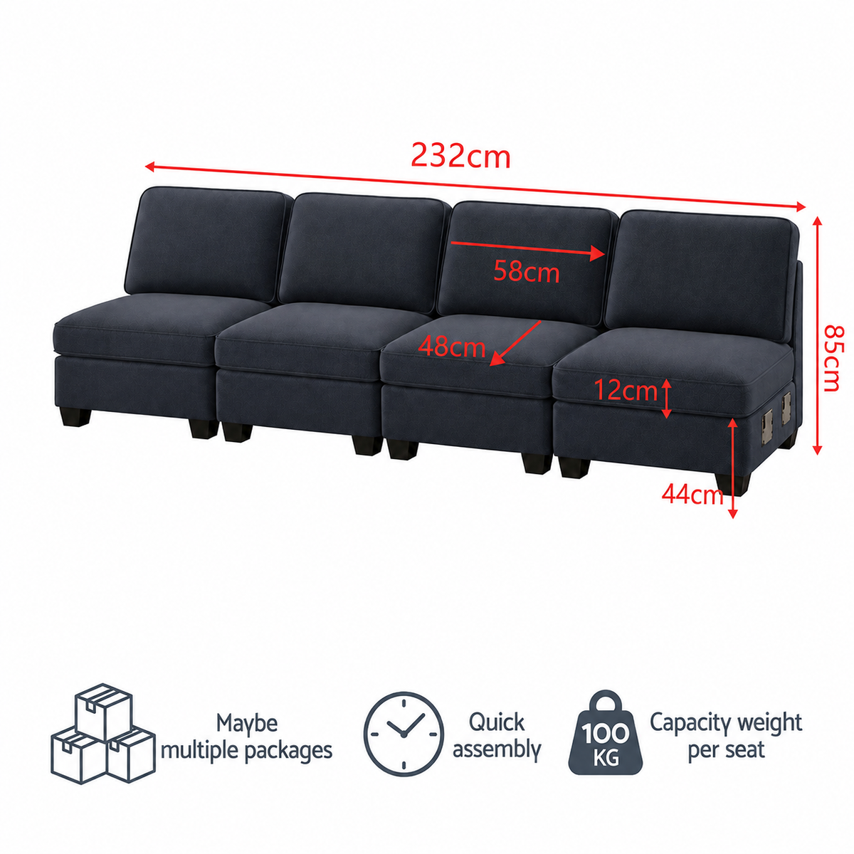 Artiss 4 Seater Modular Sofa Set Sectional Easy Assembly Dark Grey-Furniture > Sofas > Sofas &amp; Sofa Beds-PEROZ Accessories