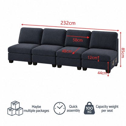 Artiss 4 Seater Modular Sofa Set Sectional Easy Assembly Dark Grey-Furniture > Sofas > Sofas &amp; Sofa Beds-PEROZ Accessories